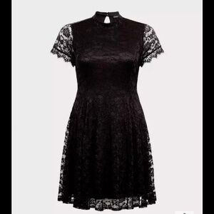 Mini Lace High Neck Skater Dress